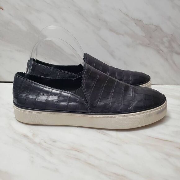 Stuart Weitzman Black White Leather Slip On Sneakers Size 9 - Picture 1 of 6